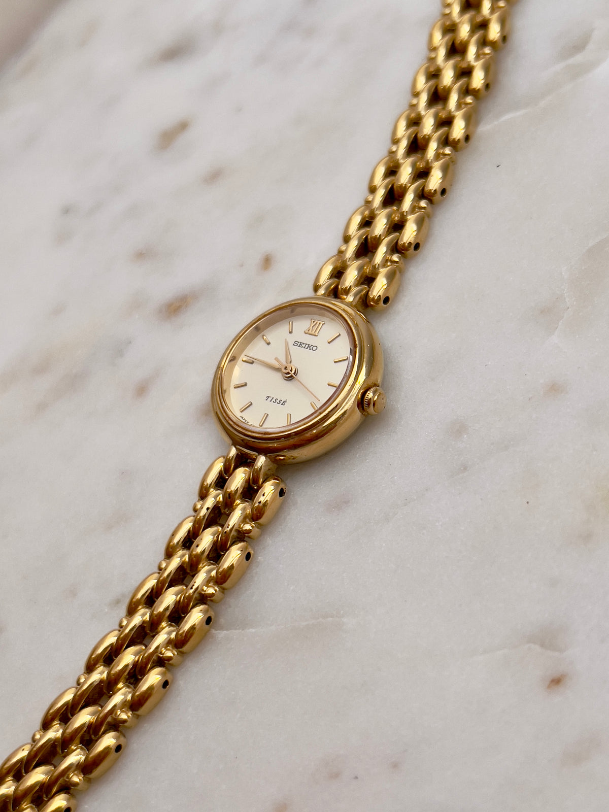 Seiko Tisse Gold Toned Women's Watch, box set of a vintage women's watch at Gilded Hour.