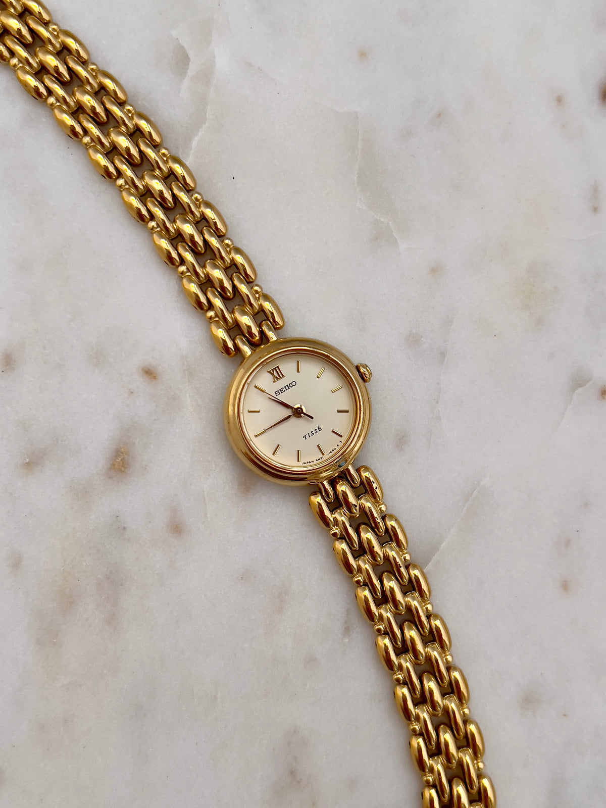 Seiko Tisse Gold Toned Women's Watch, front view of a vintage women's watch at Gilded Hour.