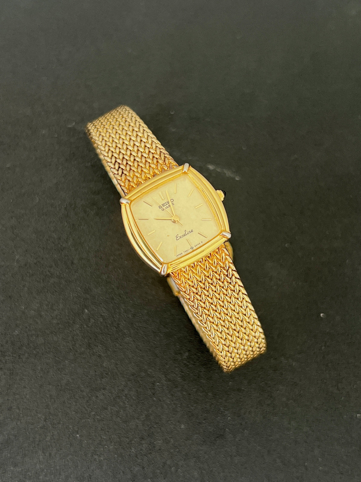 Seiko Exceline Champagne Dial Gold Cushion Women’s Watch — product photograph 2, Gilded Hour NZ.
