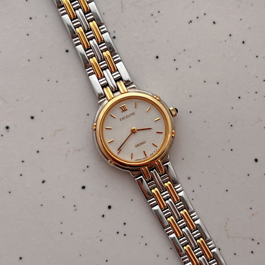 Seiko Exceline Two-tone Woman's Watch with White Dust Dial, product photograph 1.