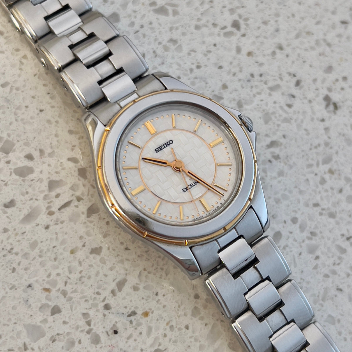 Seiko Exceline Women's Watch with a Tatami Woven Textured Dial, vintage women's watch product photo 1 of 7.