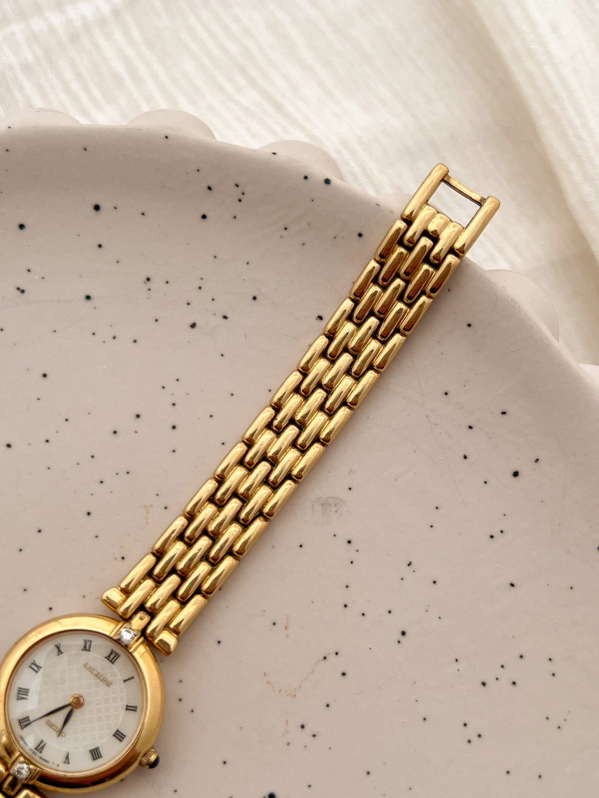 Seiko Exceline Roman Dial Gold Diamond Accent Women’s Watch, product view.