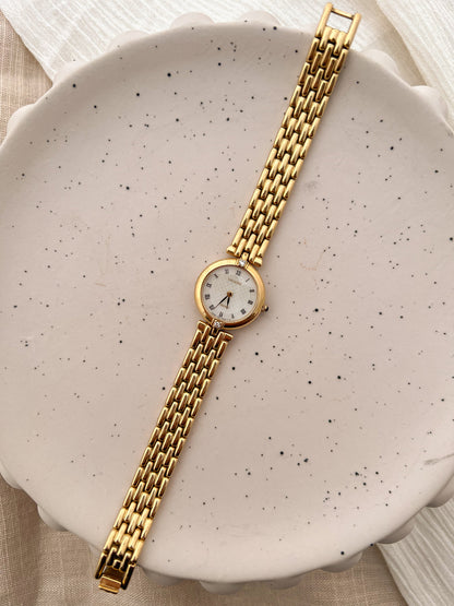 Seiko Exceline Roman Dial Gold Diamond Accent Women’s Watch, product view.