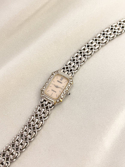 Seiko Exceline diamond ladies’ watch with mother-of-pearl dial and textured bracelet