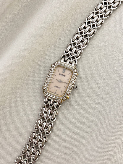 Seiko Exceline diamond ladies’ watch with mother-of-pearl dial and textured bracelet