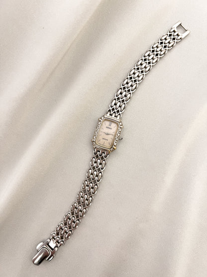 Seiko Exceline diamond ladies’ watch with mother-of-pearl dial and textured bracelet