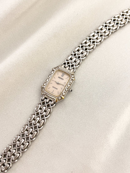 Seiko Exceline diamond ladies’ watch with mother-of-pearl dial and textured bracelet