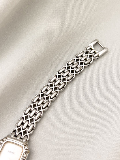 Seiko Exceline diamond ladies’ watch with mother-of-pearl dial and textured bracelet