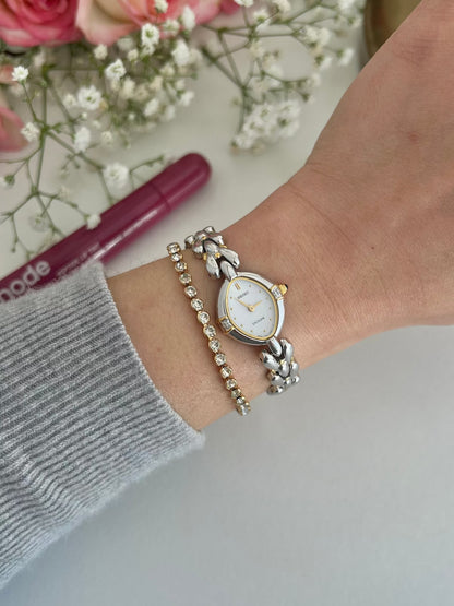 Seiko Exceline Diamond Mother of Pearl Women’s Watch, dial close up of a vintage women's watch at Gilded Hour.
