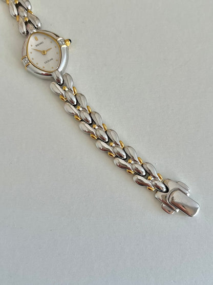 Seiko Exceline Diamond Mother of Pearl Women’s Watch, caseback detail of a vintage women's watch at Gilded Hour.