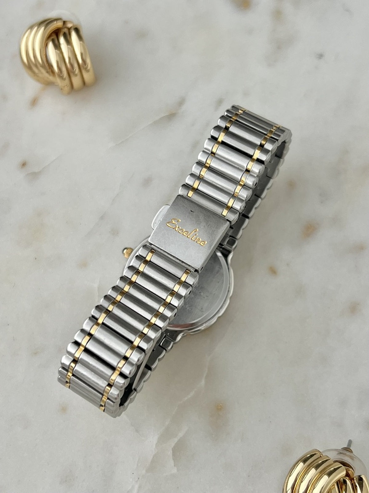Seiko Exceline signed clasp and two-tone bracelet detail