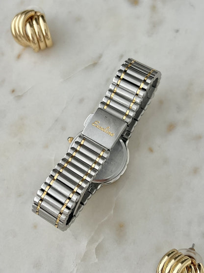 Seiko Exceline signed clasp and two-tone bracelet detail