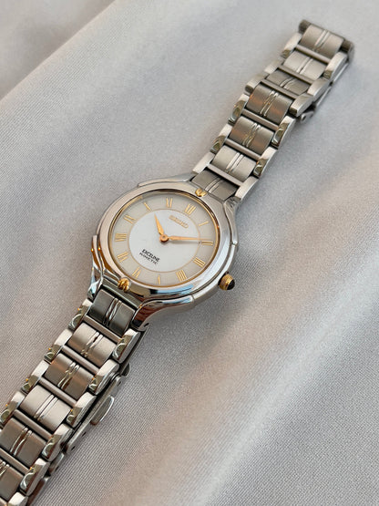 Seiko Exceline Kinetic Ladies’ Watch Mother of Pearl Dial, case profile of a vintage women's watch at Gilded Hour.