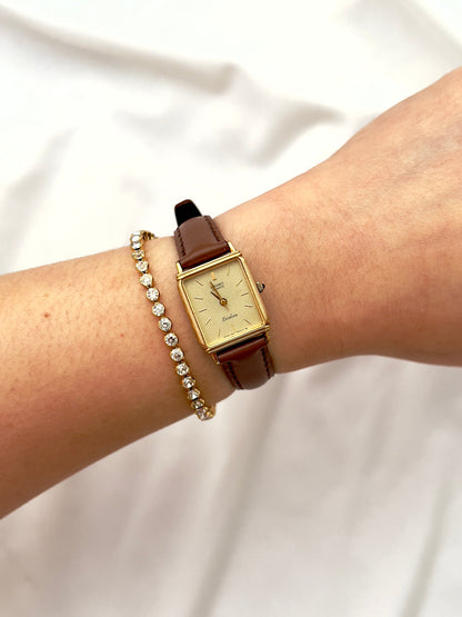 Seiko Exceline Ladies Gold Tank Watch, front view of a vintage women's watch at Gilded Hour.
