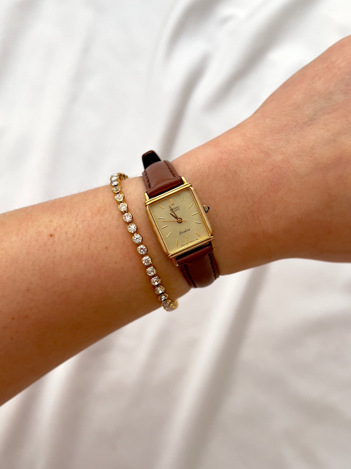 Seiko Exceline Ladies Gold Tank Watch, dial close up of a vintage women's watch at Gilded Hour.