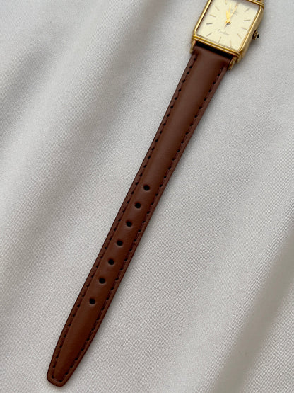Seiko Exceline Ladies Gold Tank Watch, wrist shot of a vintage women's watch at Gilded Hour.