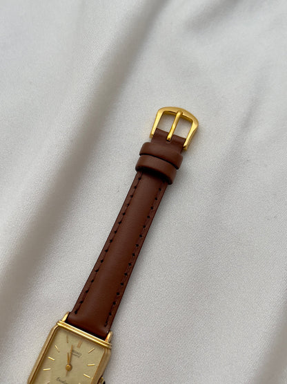 Seiko Exceline Ladies Gold Tank Watch, case profile of a vintage women's watch at Gilded Hour.