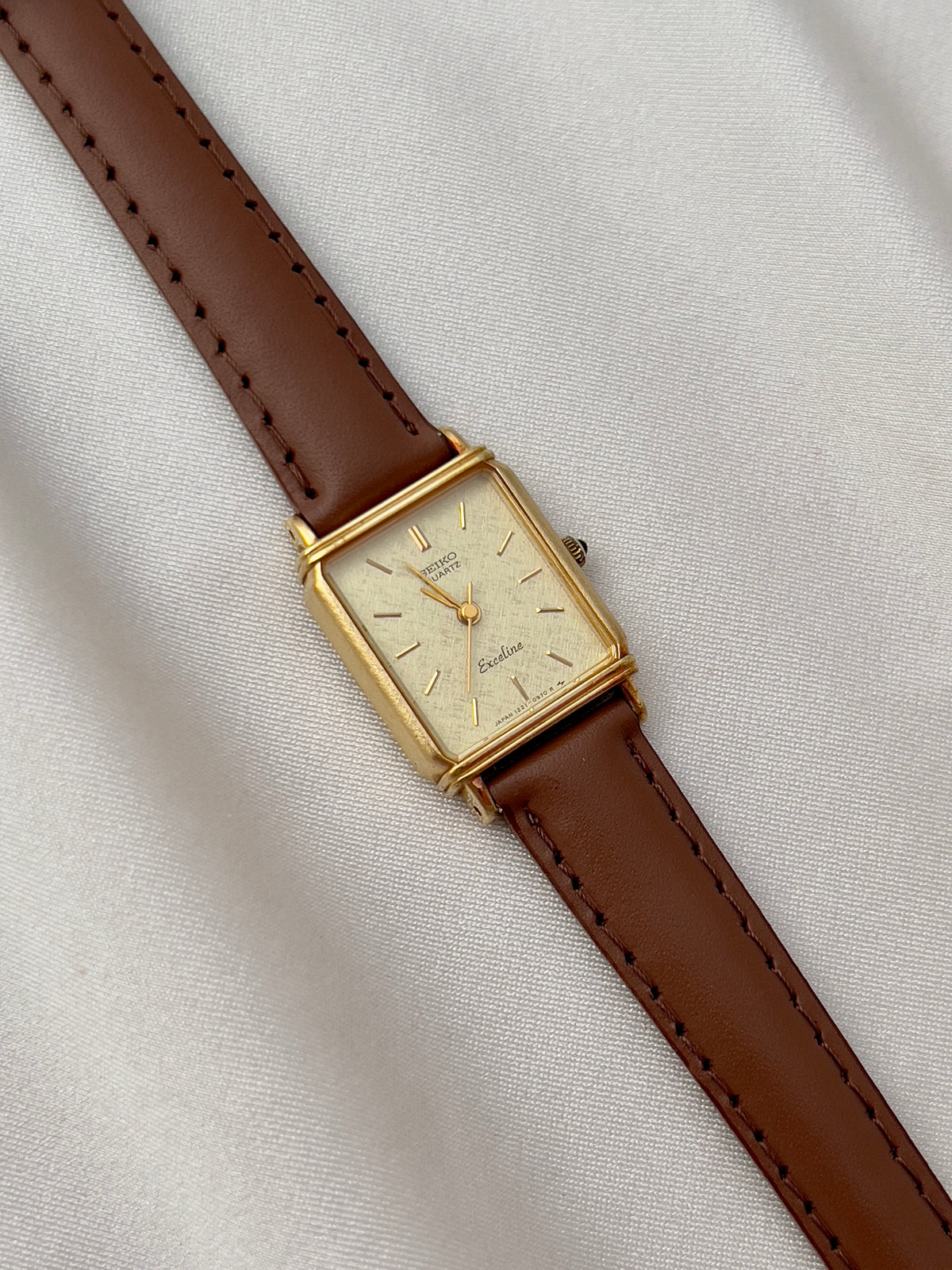 Seiko Exceline Ladies Gold Tank Watch, box set of a vintage women's watch at Gilded Hour.