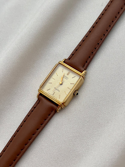 Seiko Exceline Ladies Gold Tank Watch, front view of a vintage women's watch at Gilded Hour.