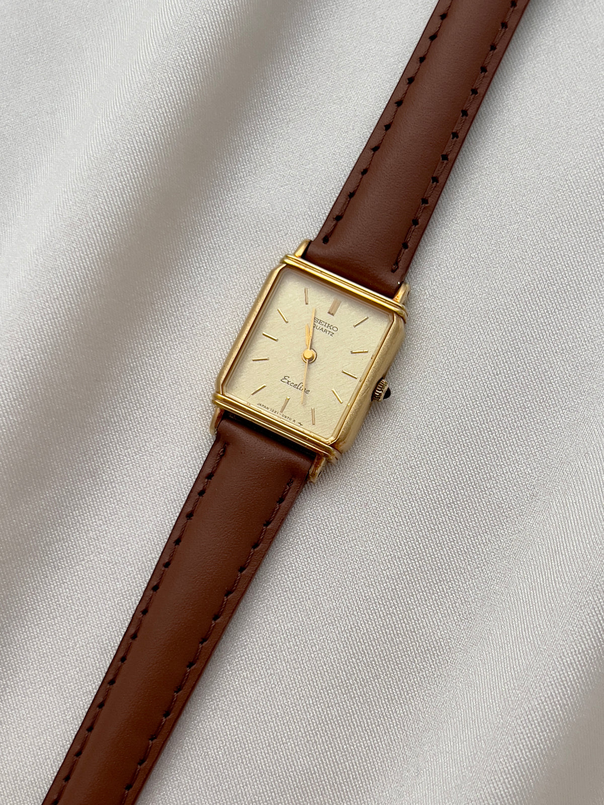 Seiko Exceline Ladies Gold Tank Watch, dial close up of a vintage women's watch at Gilded Hour.