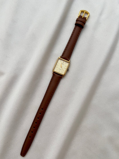 Seiko Exceline Ladies Gold Tank Watch, angled view of a vintage women's watch at Gilded Hour.