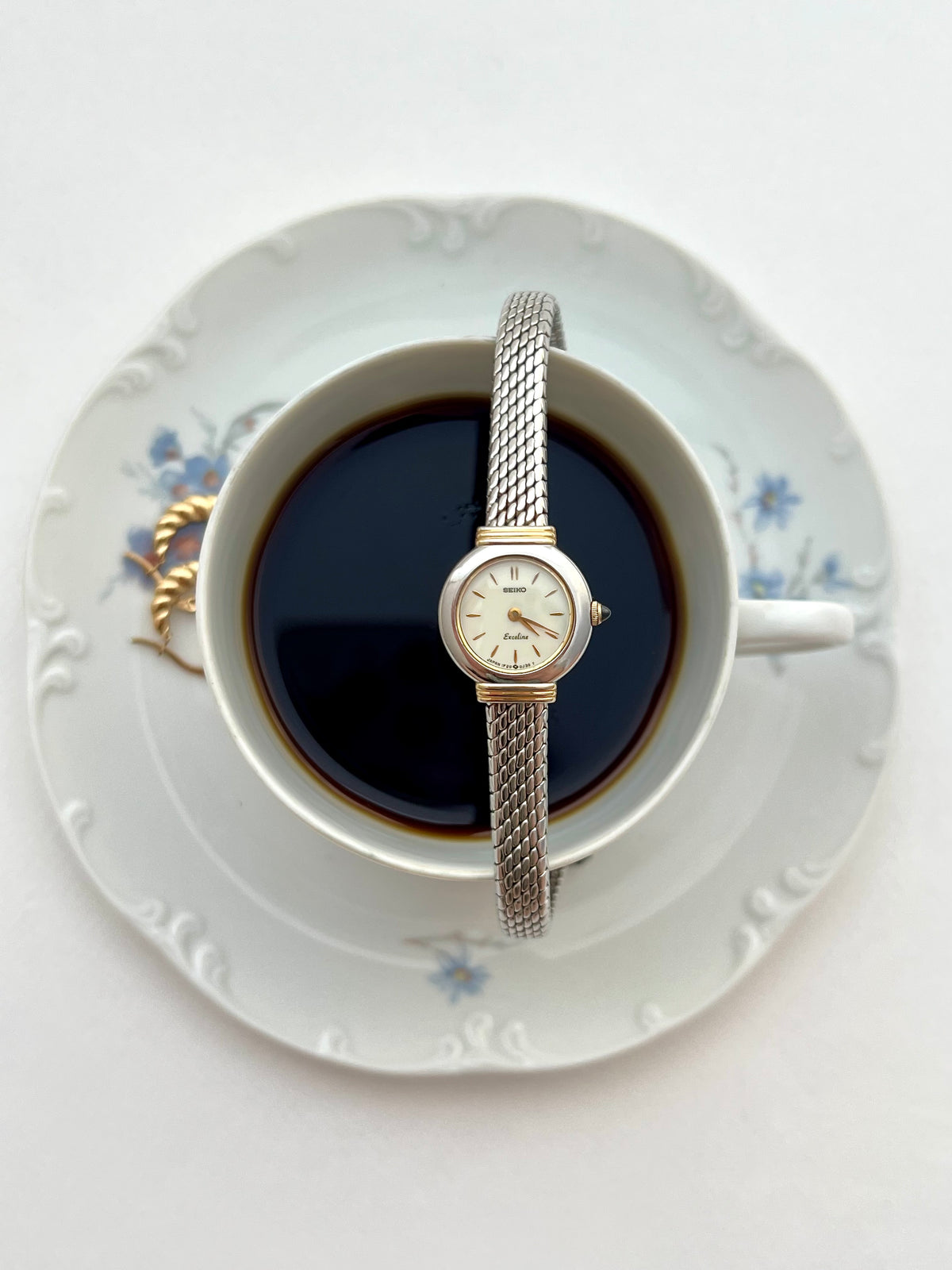 Seiko Two Toned Snake Skin Pattern Bracelet Watch, dial close up of a vintage women's watch at Gilded Hour.