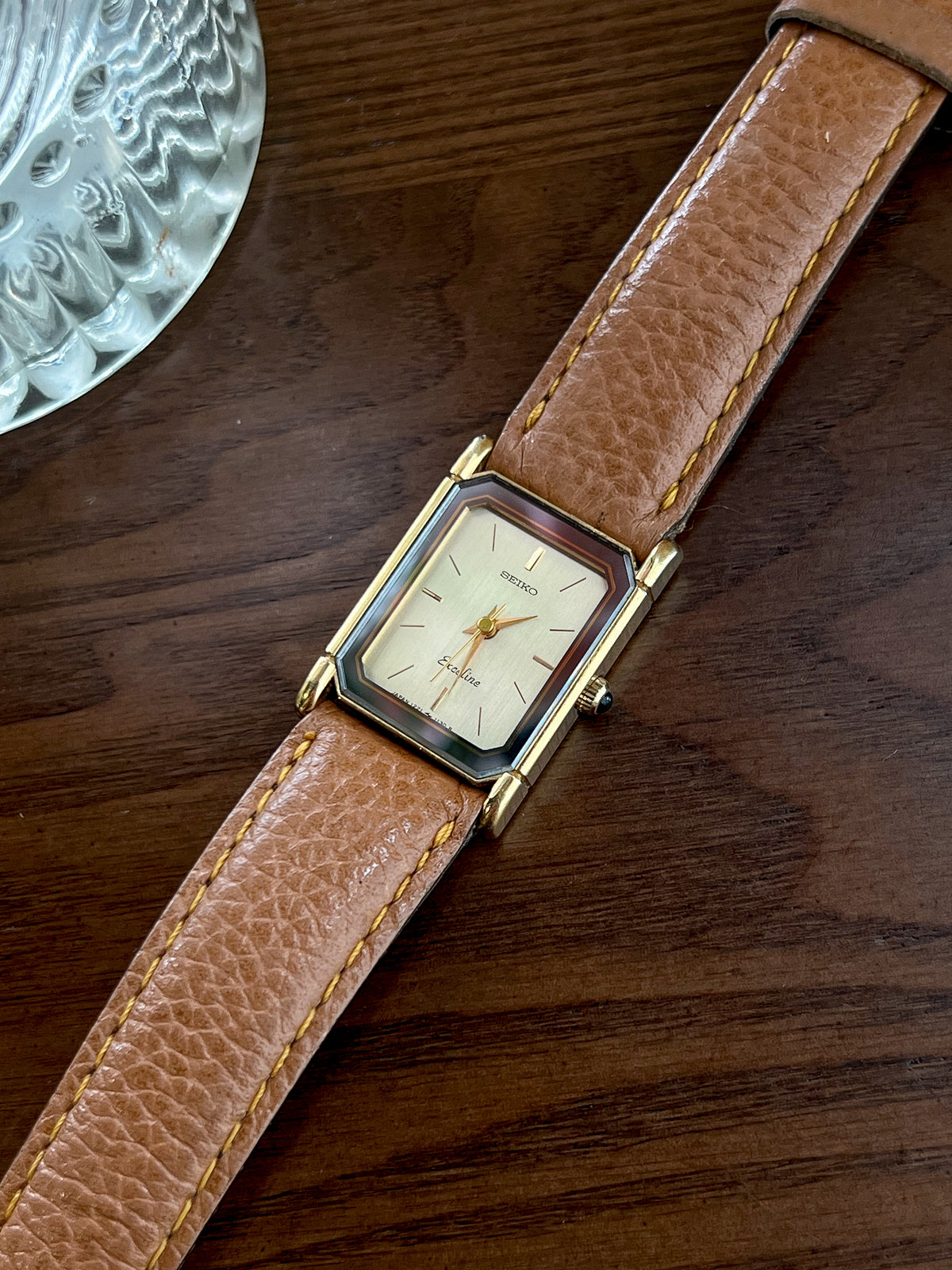 Seiko Exceline rectangular clipped corner dress watch, view 5.