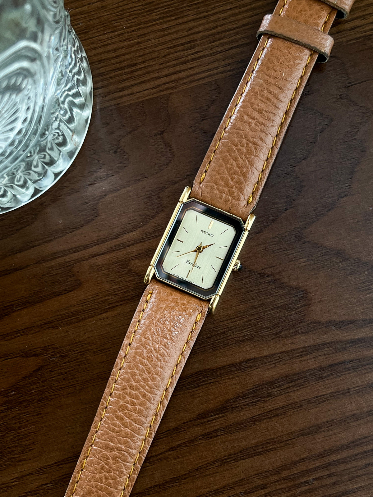 Seiko Exceline rectangular clipped corner dress watch, view 6.