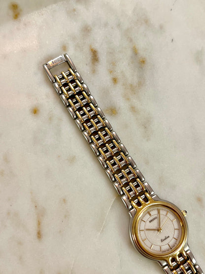 seiko exceline two tone basketweave watch watch, view 3.