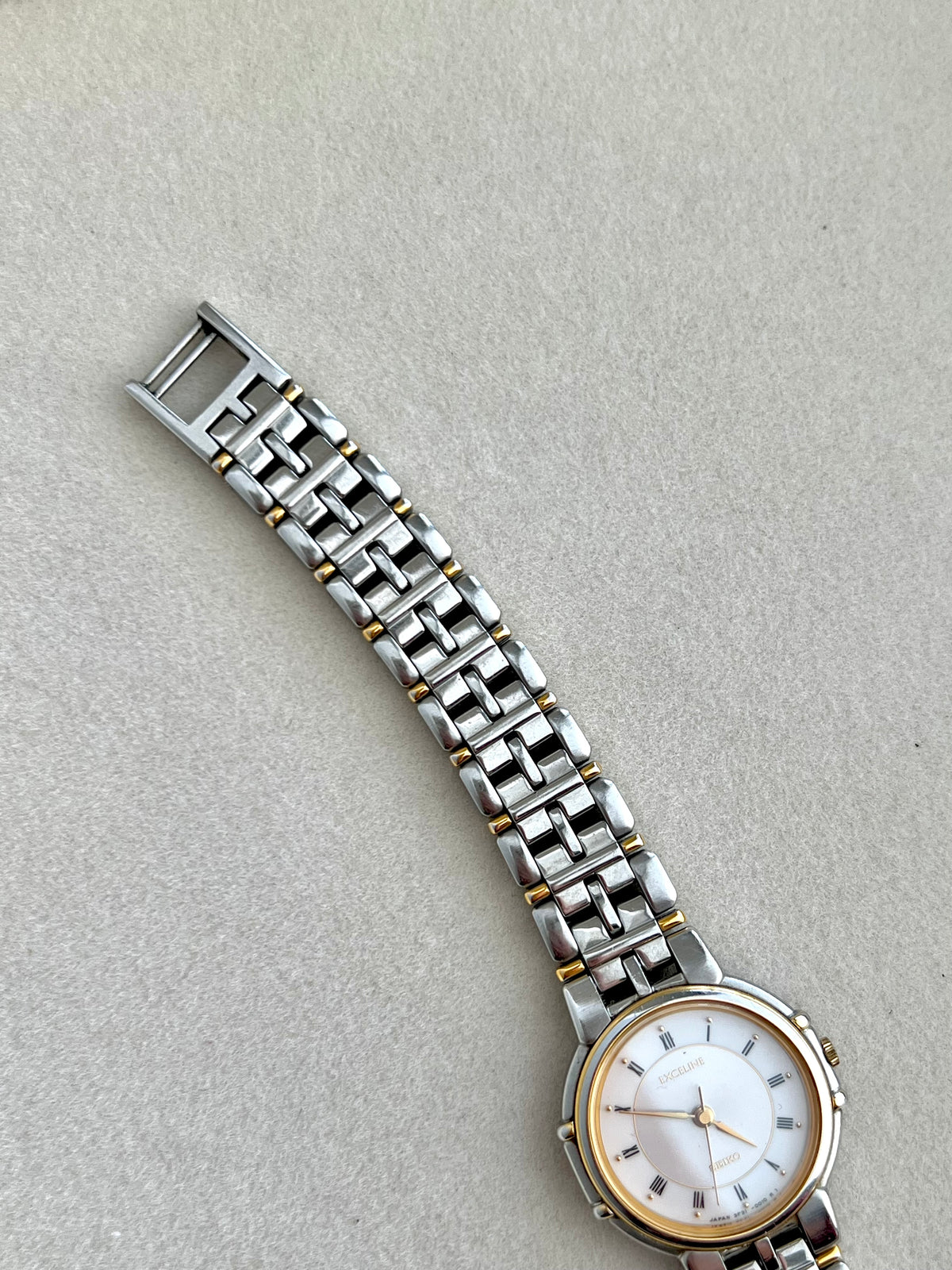 Seiko Exceline Two Toned Watch, wrist shot of a vintage women's watch at Gilded Hour.
