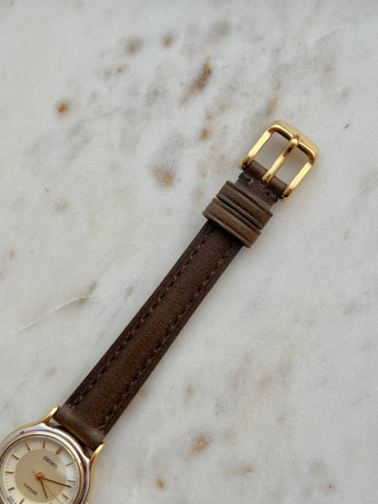 Seiko Exceline two tone round patterned dial watch, view 6.