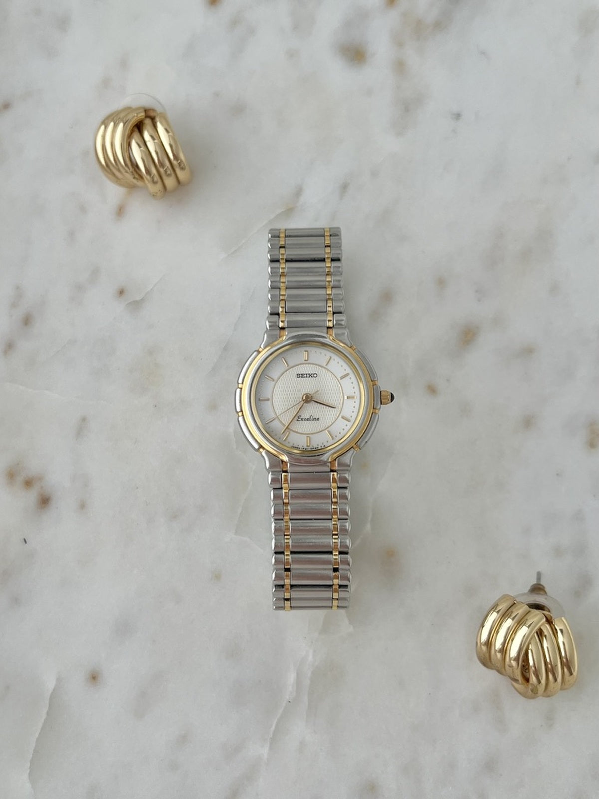 Seiko Exceline silver dial two-tone women’s watch, front view