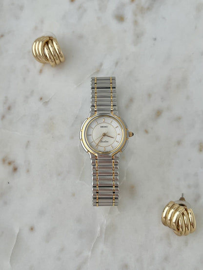 Seiko Exceline silver dial two-tone women’s watch, front view