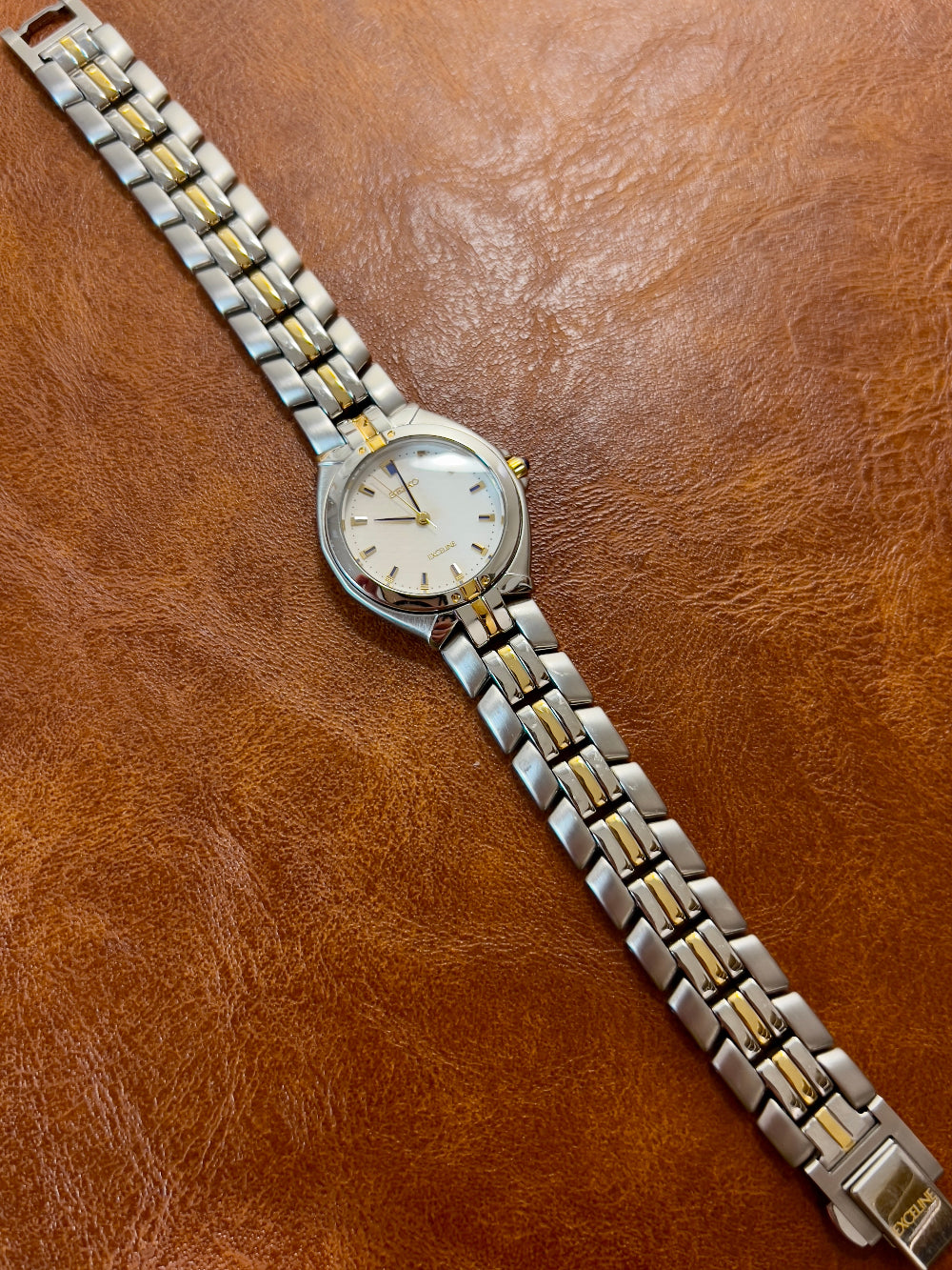 Seiko Exceline Blue Marker Two Tone Women's Watch — product photograph 2, Gilded Hour NZ.