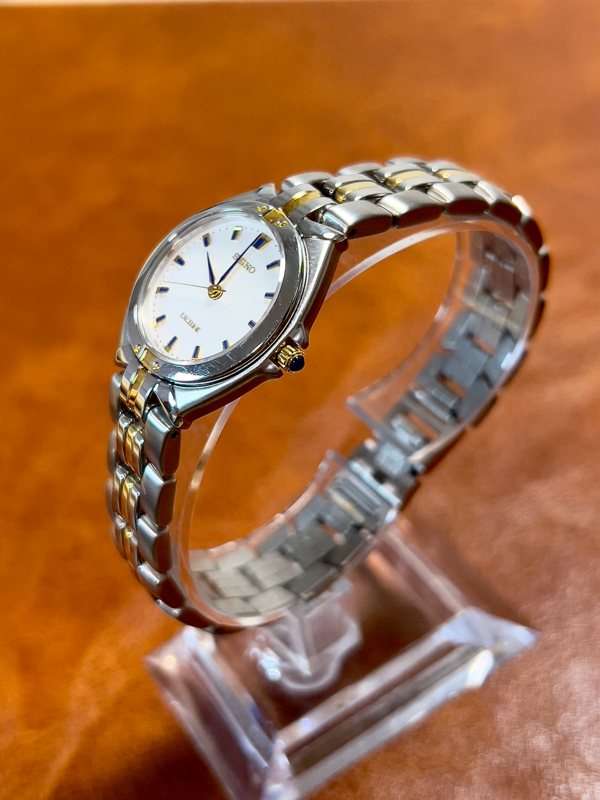 Seiko Exceline Blue Marker Two Tone Women's Watch — product photograph 3, Gilded Hour NZ.