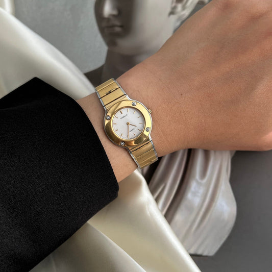 Seiko Lassale Two-Tone Ladies Quartz Watch: Minimalist Gold & Steel vintage watch detail, photo 1 of 6.