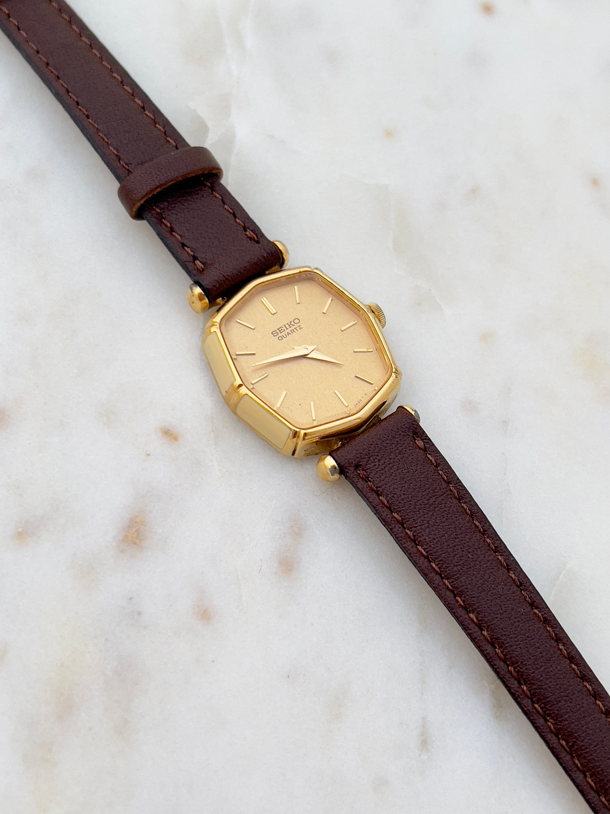 Seiko Champagne Cushion White Accent Women's Watch — product photograph 4, Gilded Hour NZ.