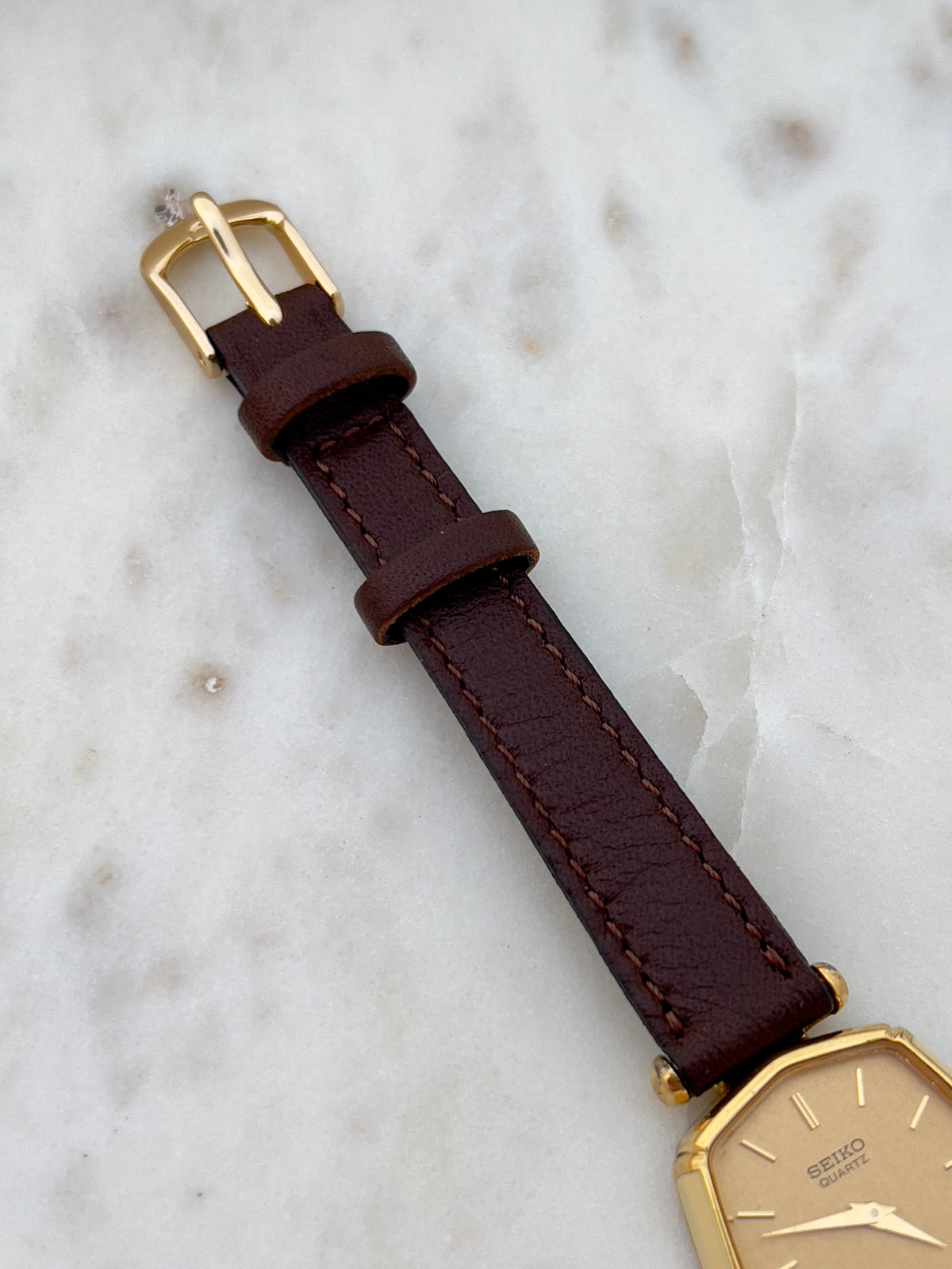 Seiko Champagne Cushion White Accent Women's Watch — product photograph 6, Gilded Hour NZ.