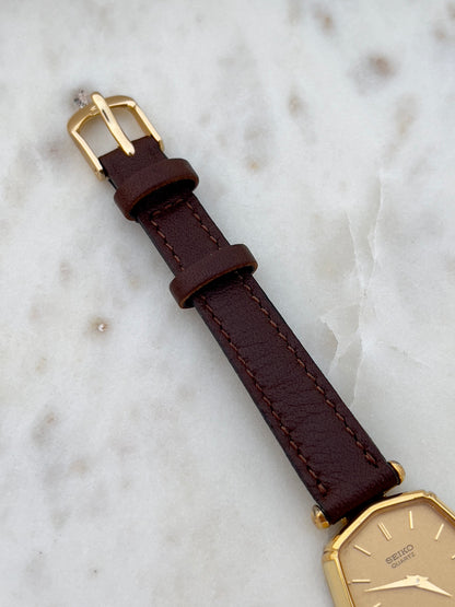 Seiko Champagne Cushion White Accent Women's Watch — product photograph 6, Gilded Hour NZ.