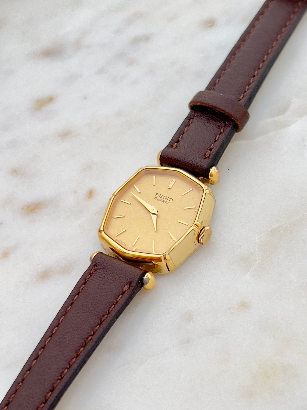 Seiko Champagne Cushion White Accent Women's Watch — product photograph 10, Gilded Hour NZ.