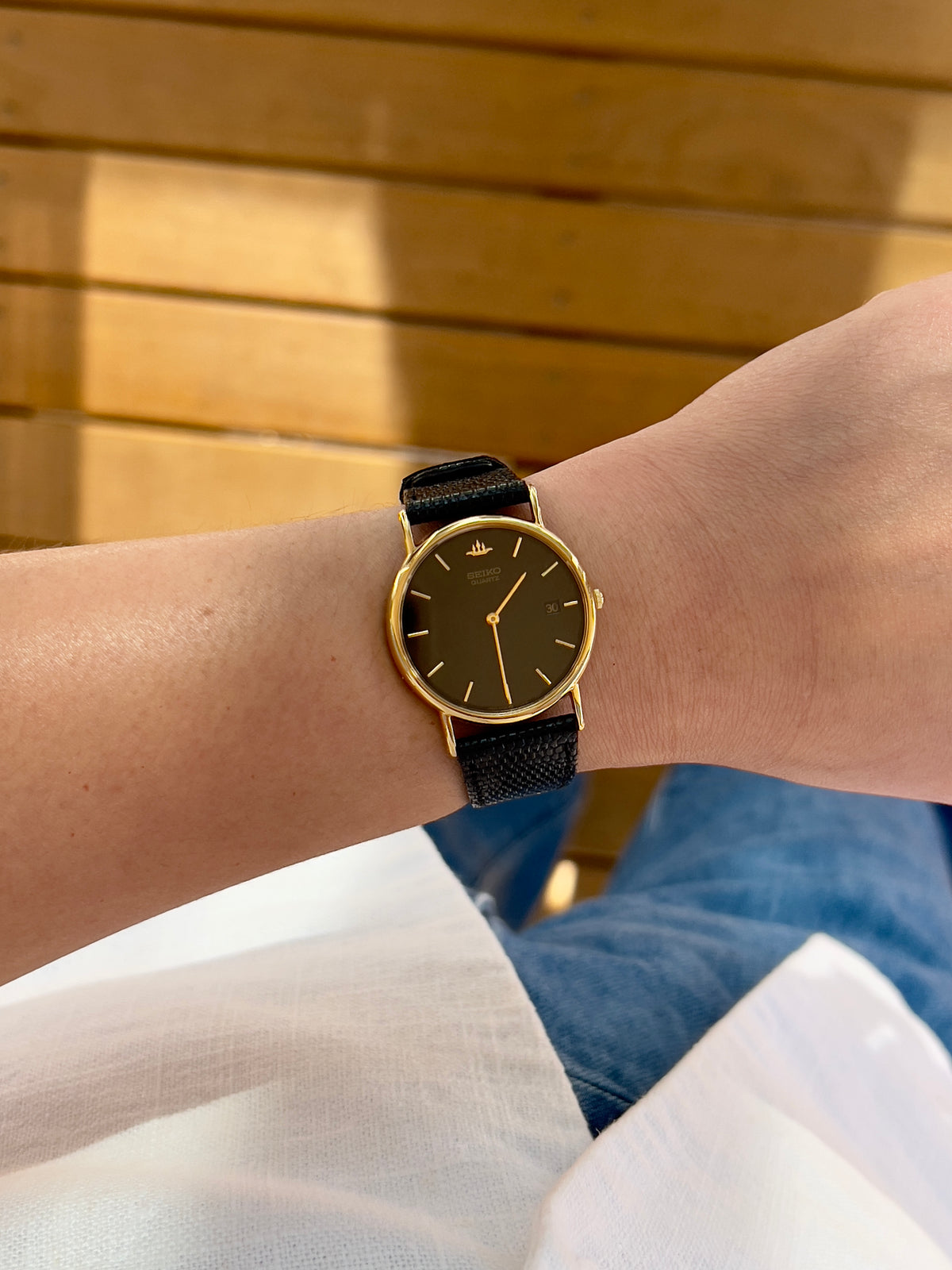Seiko Galaxy Oversized Women's Watch featuring black dial and leather strap; vintage watch product image 5.