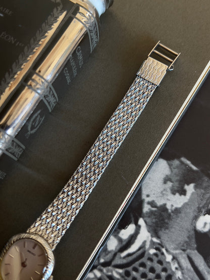 Seiko Oval Woman's Watch with a Rope Bezel & Textured Dial, dial close up of a vintage women's watch at Gilded Hour.