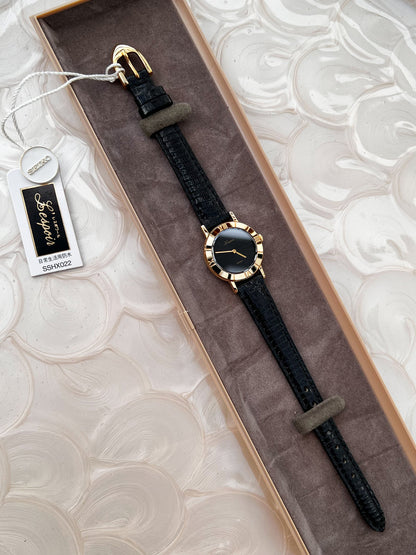 Seiko Lucent Black Patterned Dial Gold Tone Women's Watch — product photograph 3, Gilded Hour NZ.