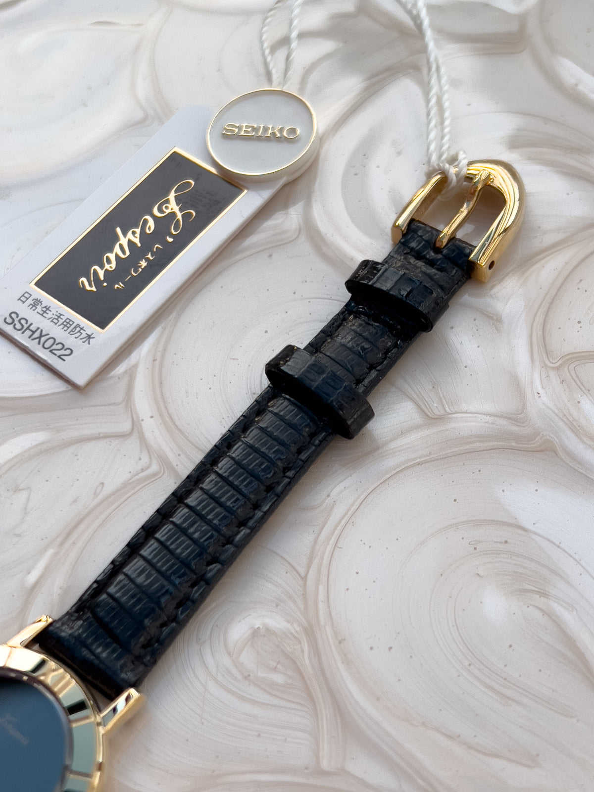 Seiko Lucent Black Patterned Dial Gold Tone Women's Watch — product photograph 8, Gilded Hour NZ.