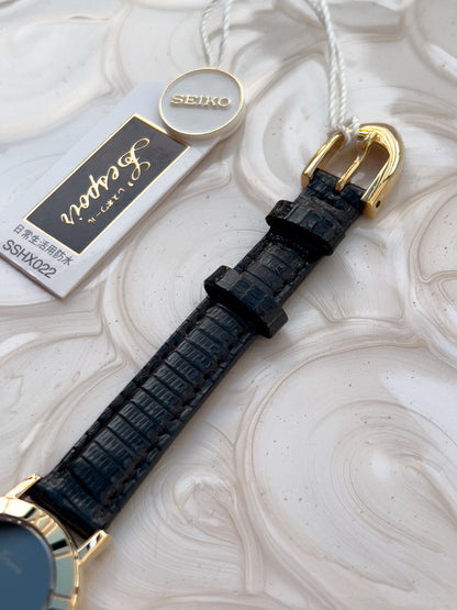 Seiko Lucent Black Patterned Dial Gold Tone Women's Watch — product photograph 8, Gilded Hour NZ.