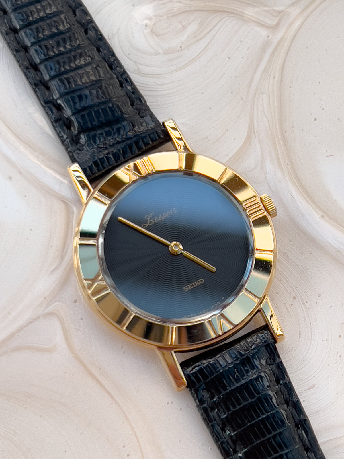 Seiko Lucent Black Patterned Dial Gold Tone Women's Watch — product photograph 11, Gilded Hour NZ.