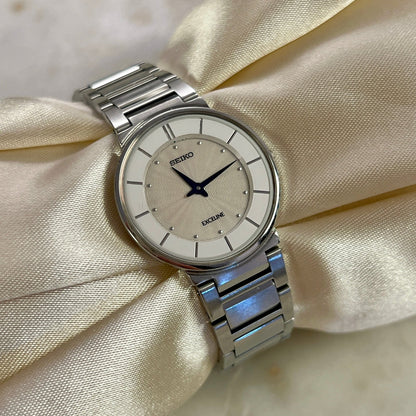 Seiko Exceline White Patterned Dial Silver Women's Watch — product photograph 4, Gilded Hour NZ.