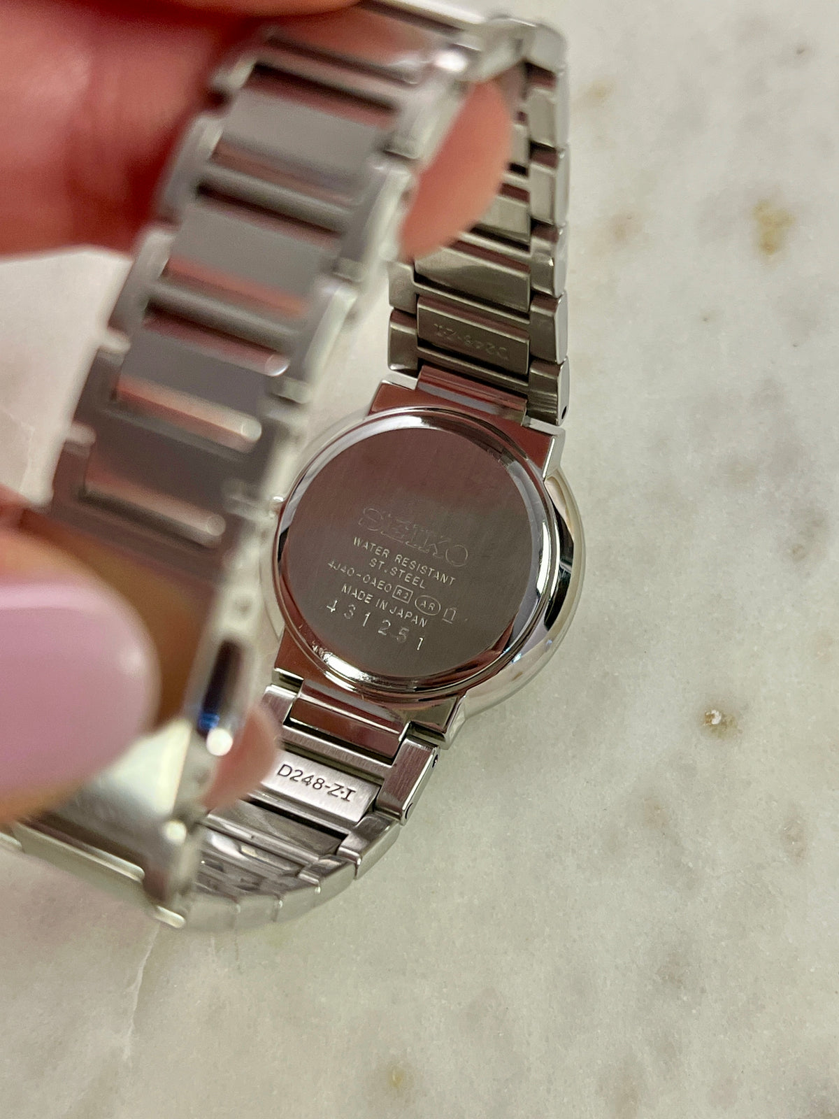 Seiko Exceline White Patterned Dial Silver Women's Watch — product photograph 5, Gilded Hour NZ.