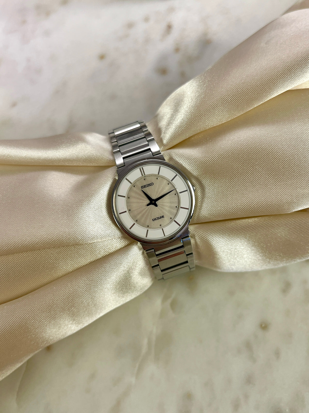 Seiko Exceline White Patterned Dial Silver Women's Watch — product photograph 10, Gilded Hour NZ.