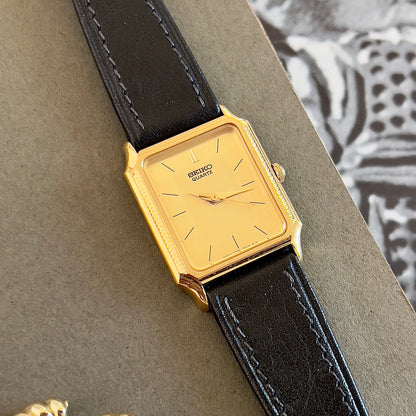 Seiko Gold Tone Tank Women's Watch with Hirsch Strap — product photograph 1, Gilded Hour NZ.